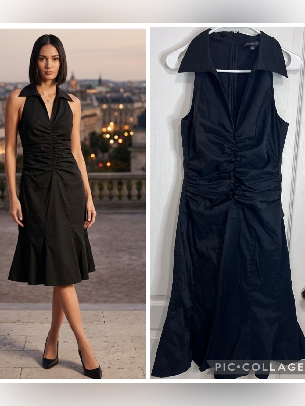 Adrianna Papell sthrech Black Ruched Collar Halter Dress size 10